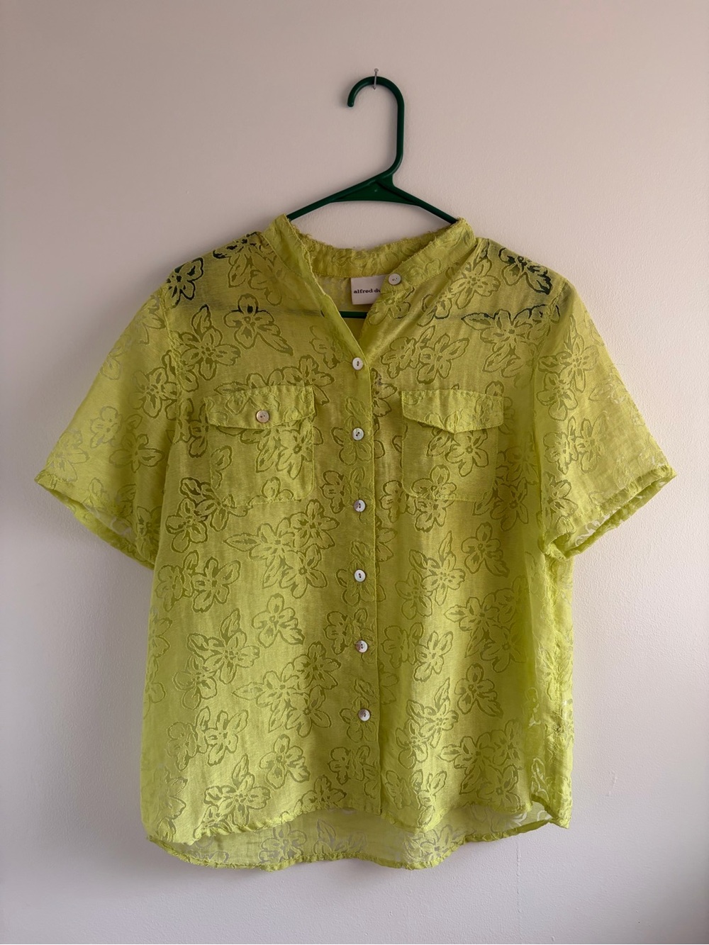 Alfred Dunner Lime Green Lace Floral Button-Front Shirt